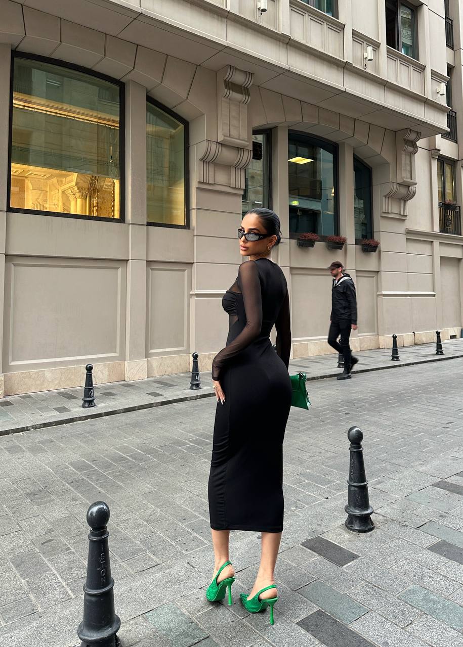 Eclipse Mesh Panel Midi Dress – 1054