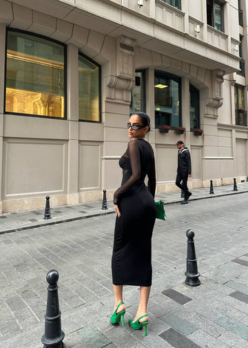 Eclipse Mesh Panel Midi Dress – 1054