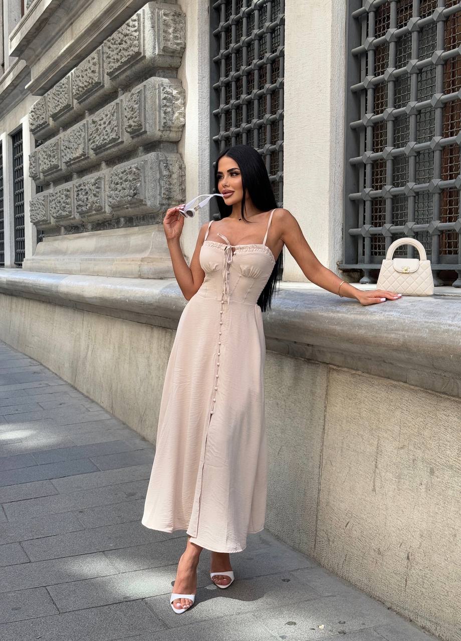 The Riviera Charm Lace-Up Midi Dress Summer Romance - 1202