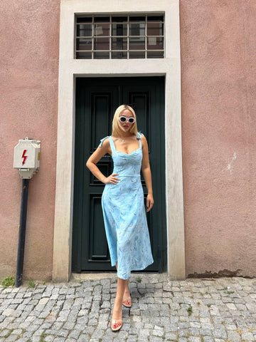 Summer Blossom Shoulder-Tie Blue Floral - 1221