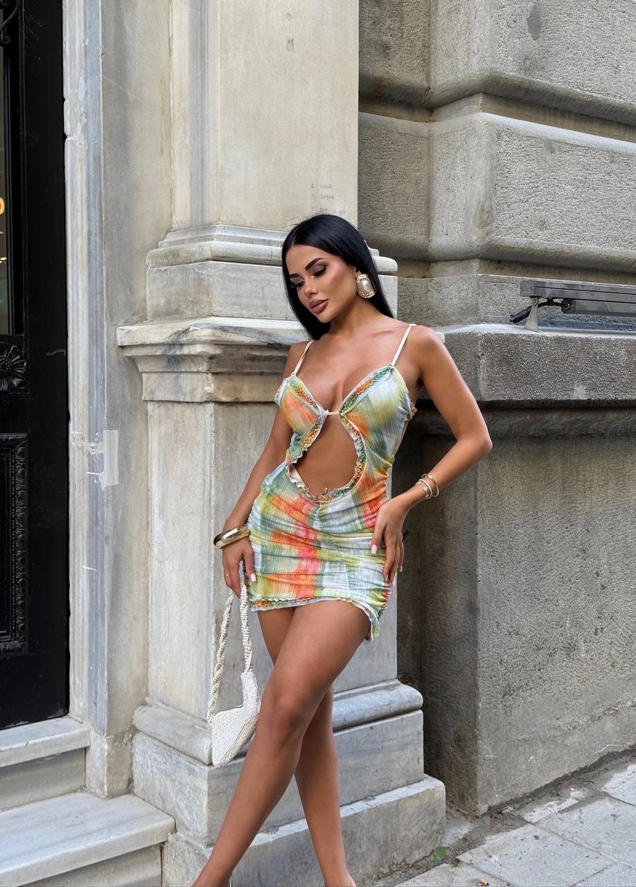 The Havana Cut-Out Ruffle Mini Dress Sunset Glow - 1229