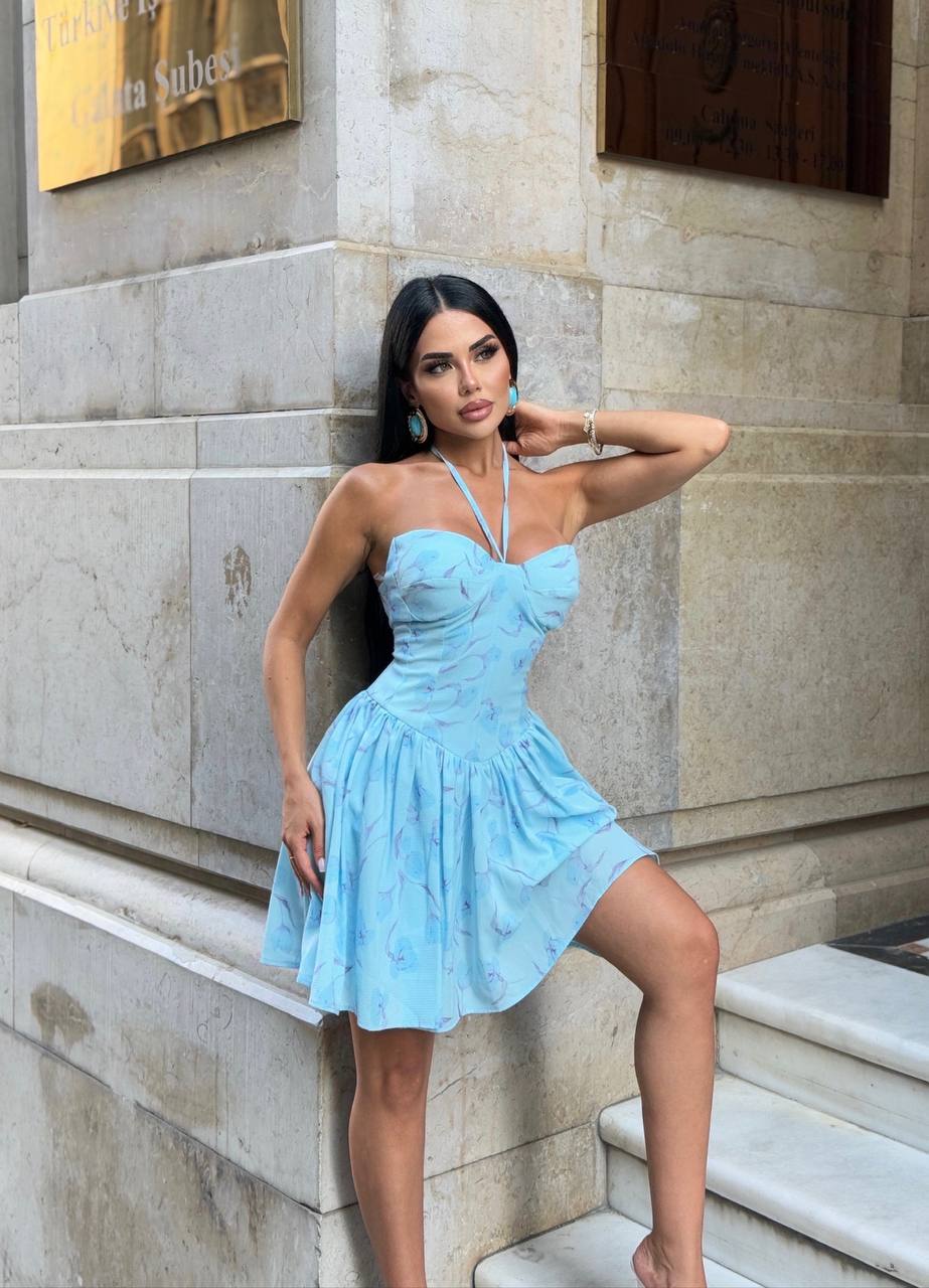 Flora Bloom Halter Mini Dress Summer Elegance - 1232