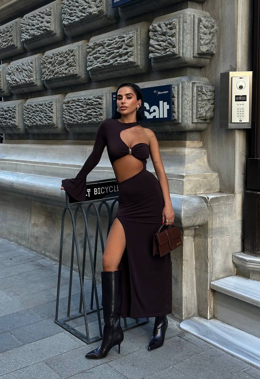 Fierce Allure Maxi Dress One-Sleeve Cut-Out Detail - 1246