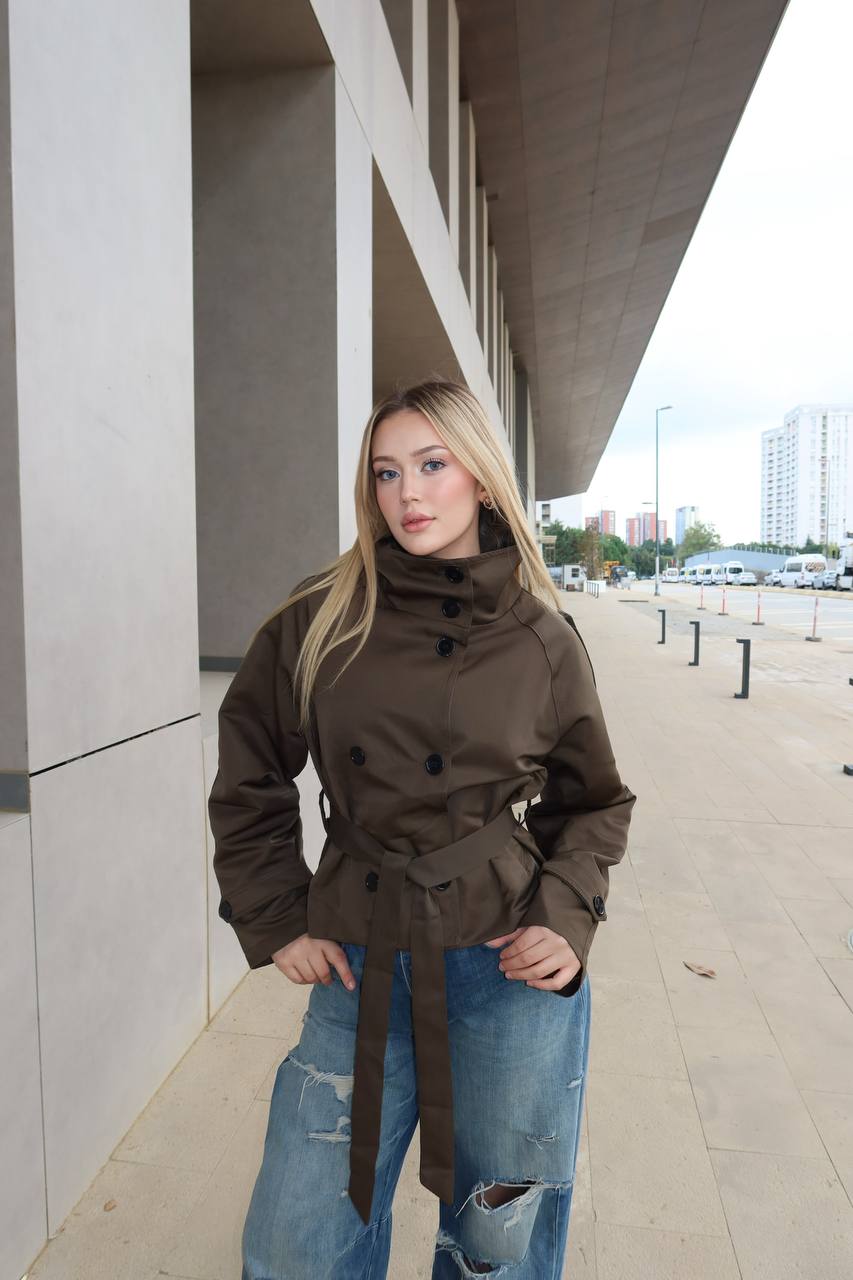 High-Collar City Trench – Short Belted Edition – 1254