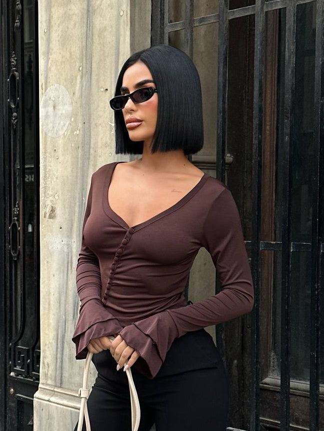 Elegant Curve Long Sleeve Top Fitted Ruched Detail 1270