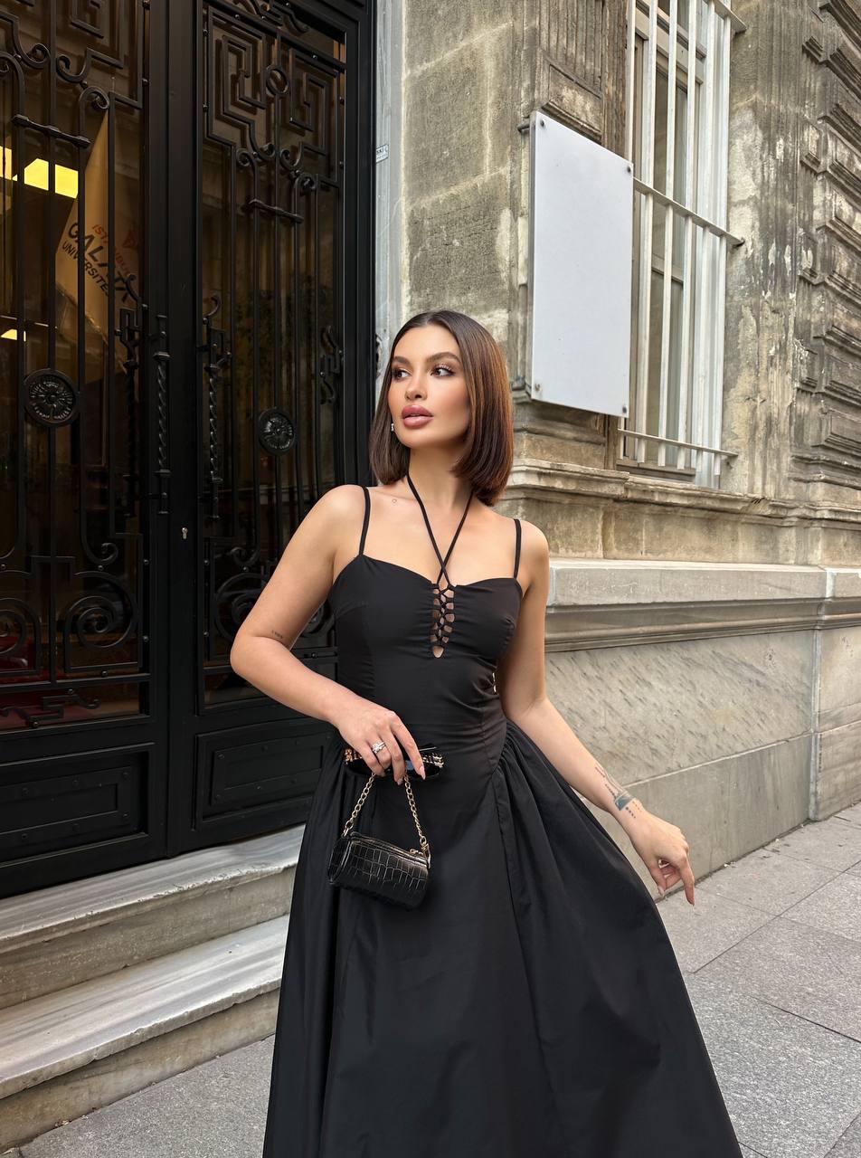 The Lace-Up Elegance Midi Dress - 1163