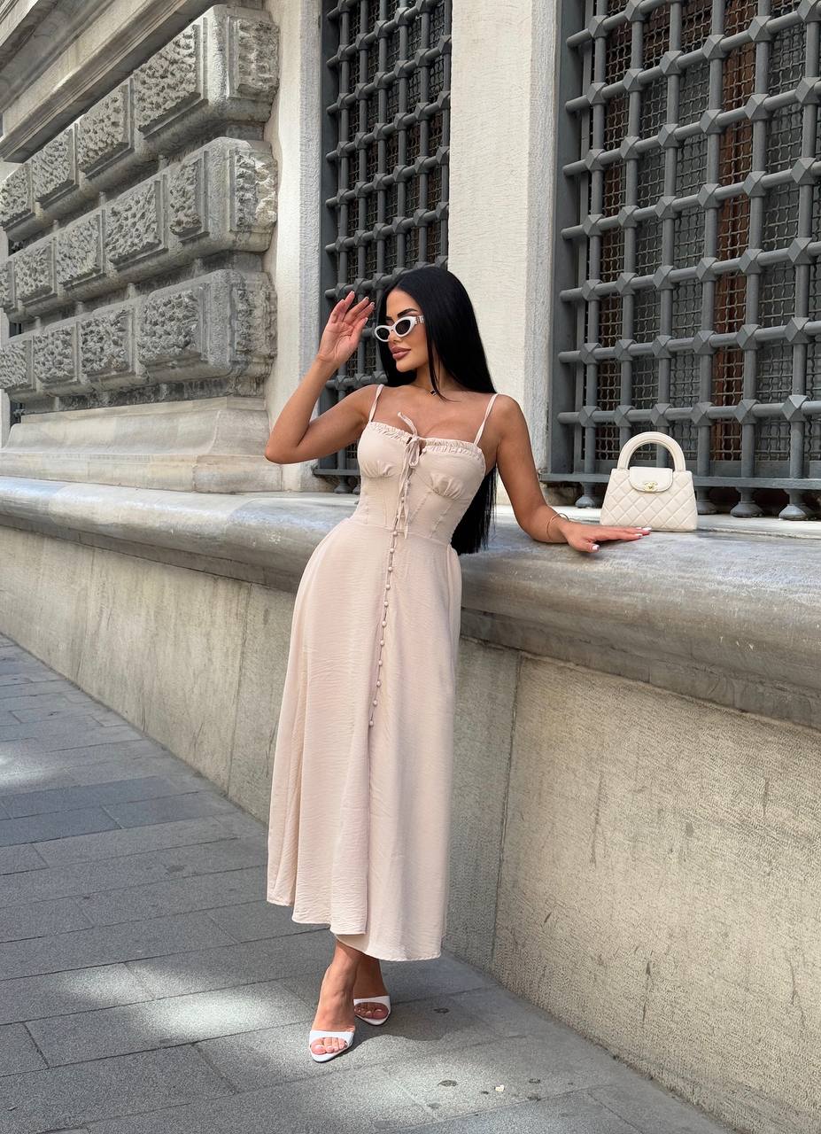 The Riviera Charm Lace-Up Midi Dress Summer Romance - 1202