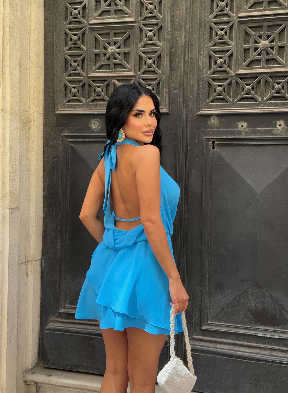 The Capri Drape Halter Mini Dress Sunset Romance - 1210