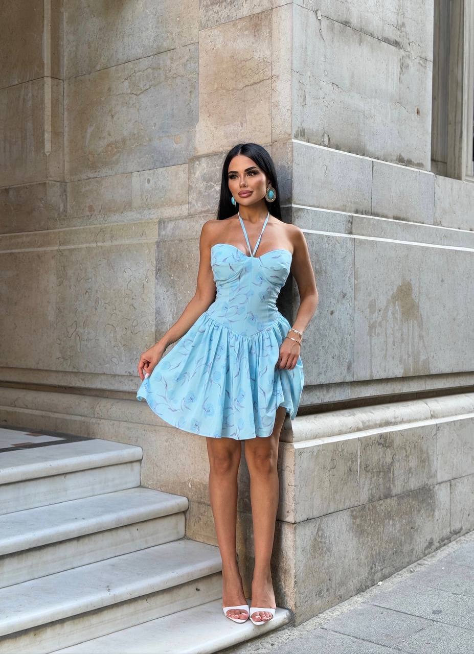 Flora Bloom Halter Mini Dress Summer Elegance - 1232