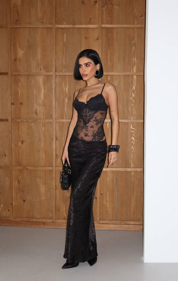 Velvet Aura Maxi Skirt Fitted Satin Texture 1283