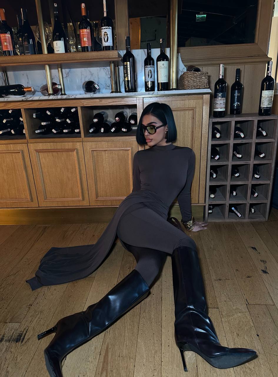 Midnight Muse Maxi Dress Fitted Draped Panel 1275