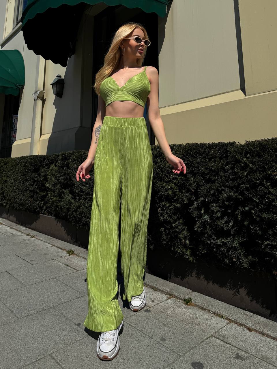 Lime Pleated Lounge Set – 1097