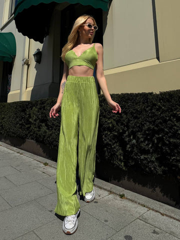 Lime Pleated Lounge Set – 1097