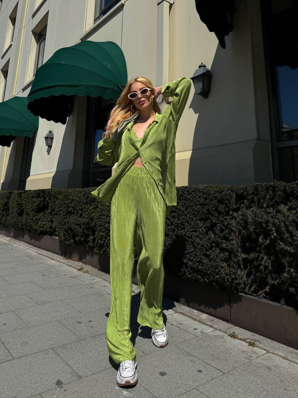 Lime Pleated Lounge Set – 1097