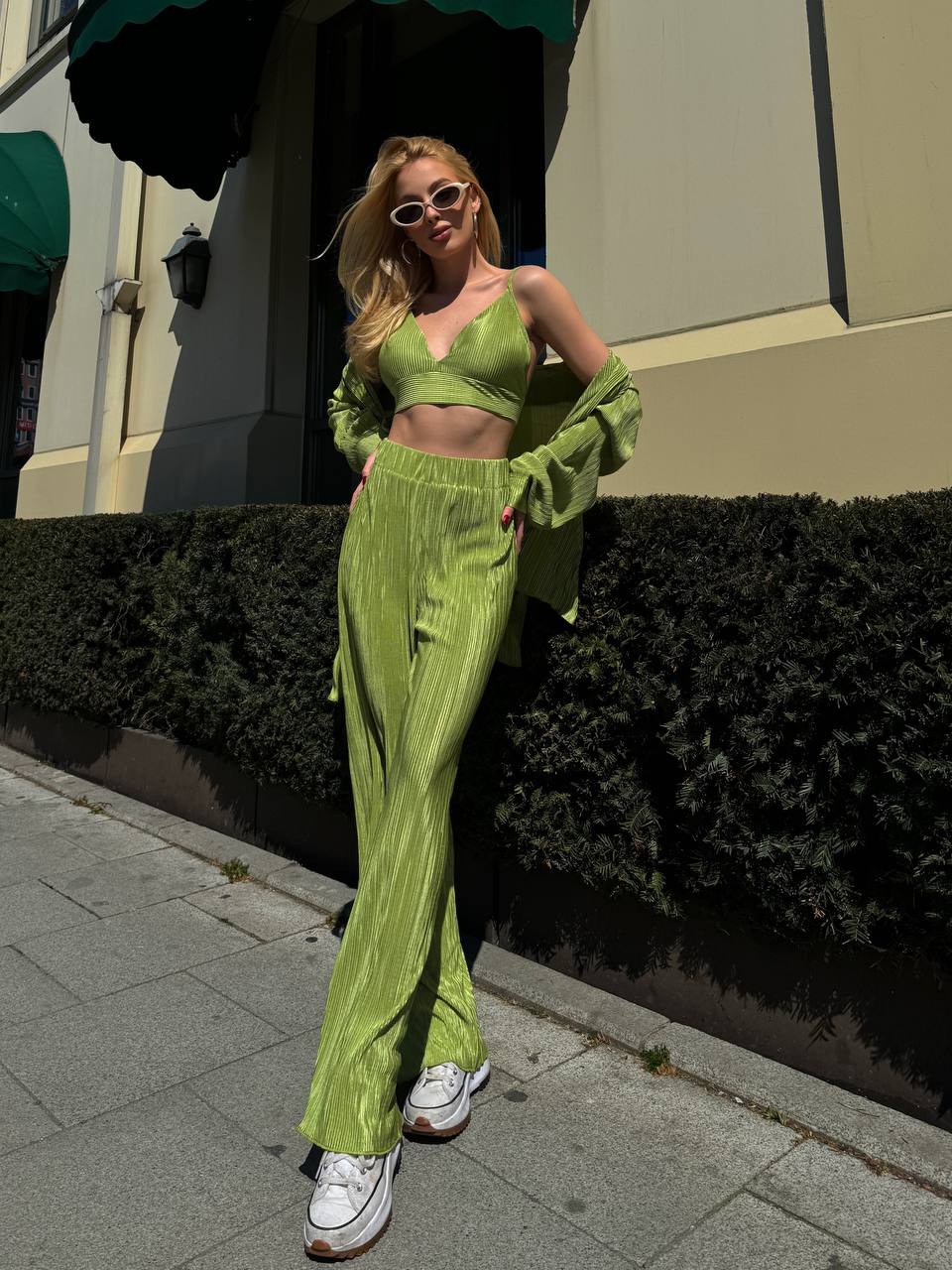 Lime Pleated Lounge Set – 1097