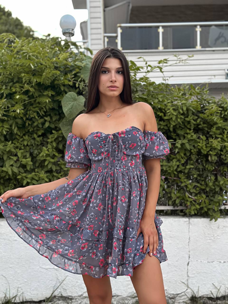 The Floral Breeze Off-Shoulder Mini Dress – 1134