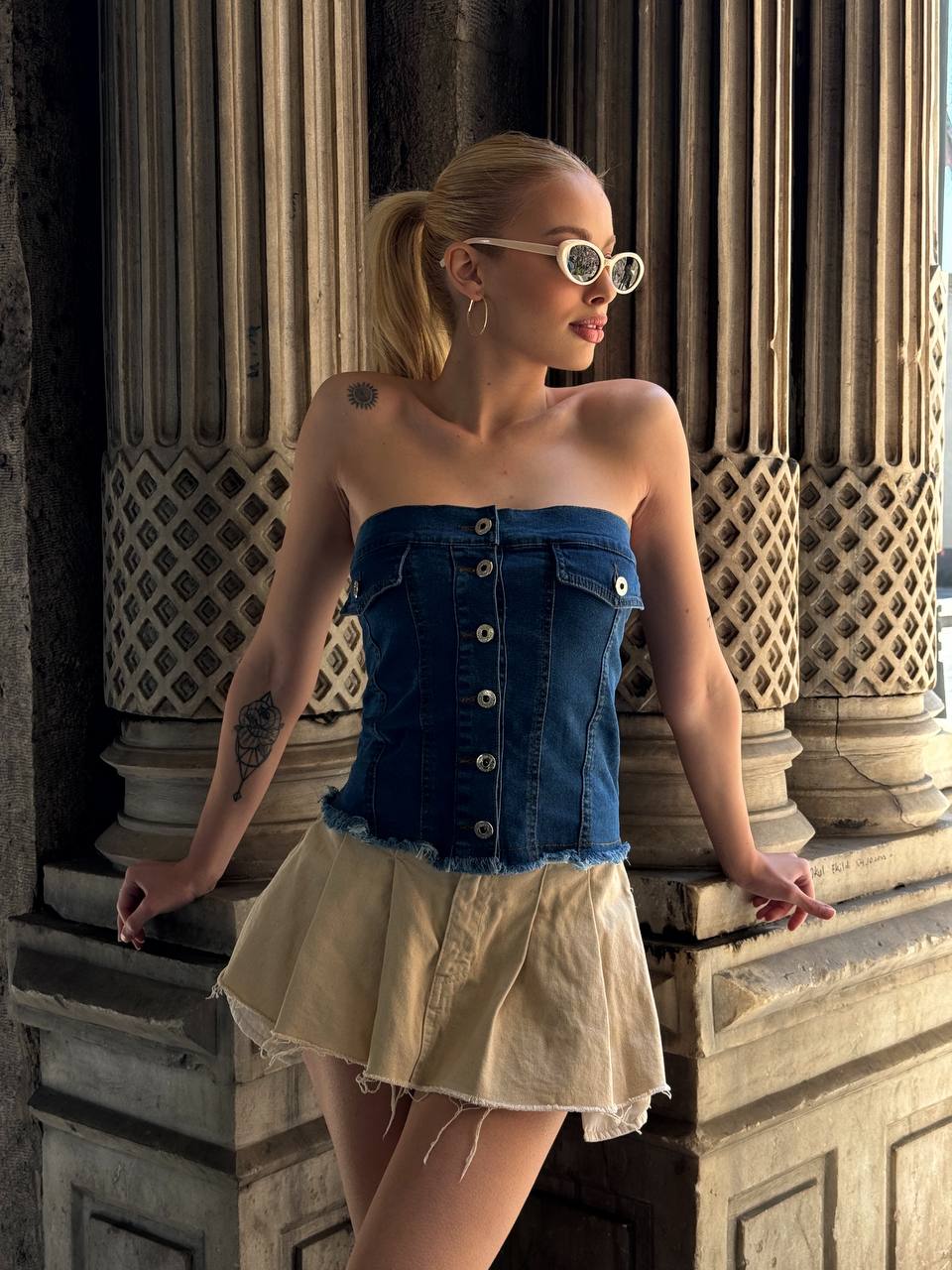 The Denim Corset Tube Top - 1131