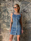 Denim Button-Up Mini Dress – 1132