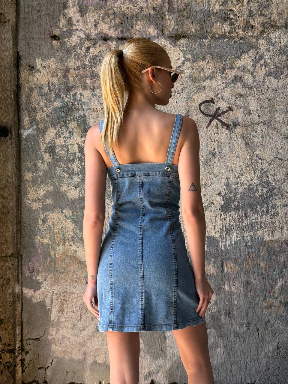 Denim Button-Up Mini Dress – 1132