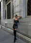 Sleek Noir Vinyl Mini Dress - 1023