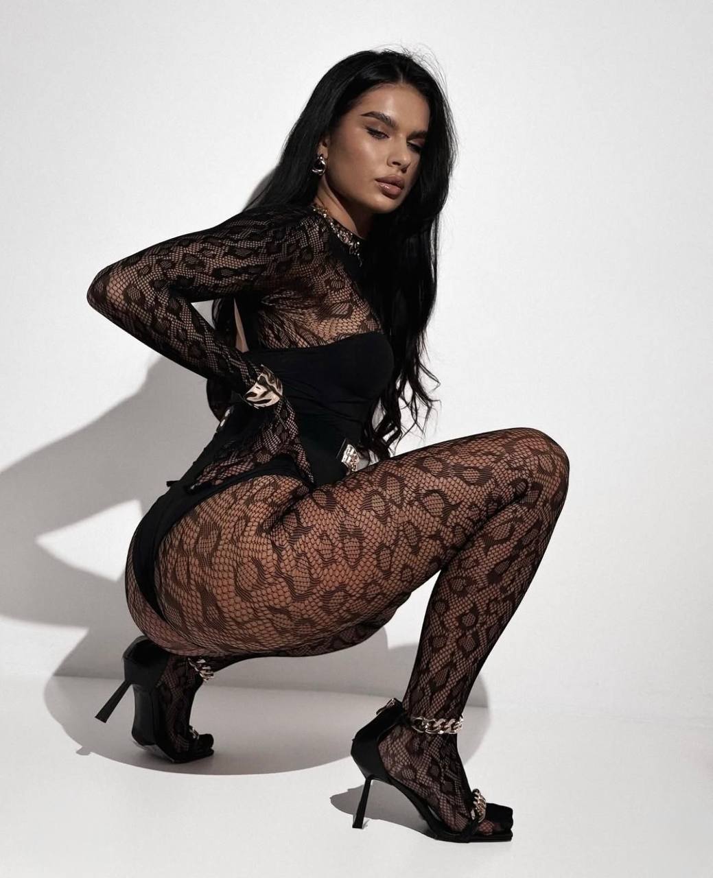 Noir Lace Illusion Full Bodysuit  Bold Elegance - 1180