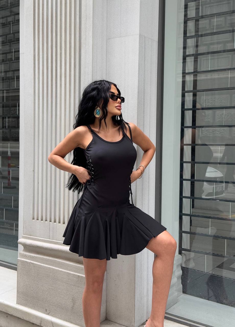 The Sienna Lace-Up Skater Mini Dress – 1208