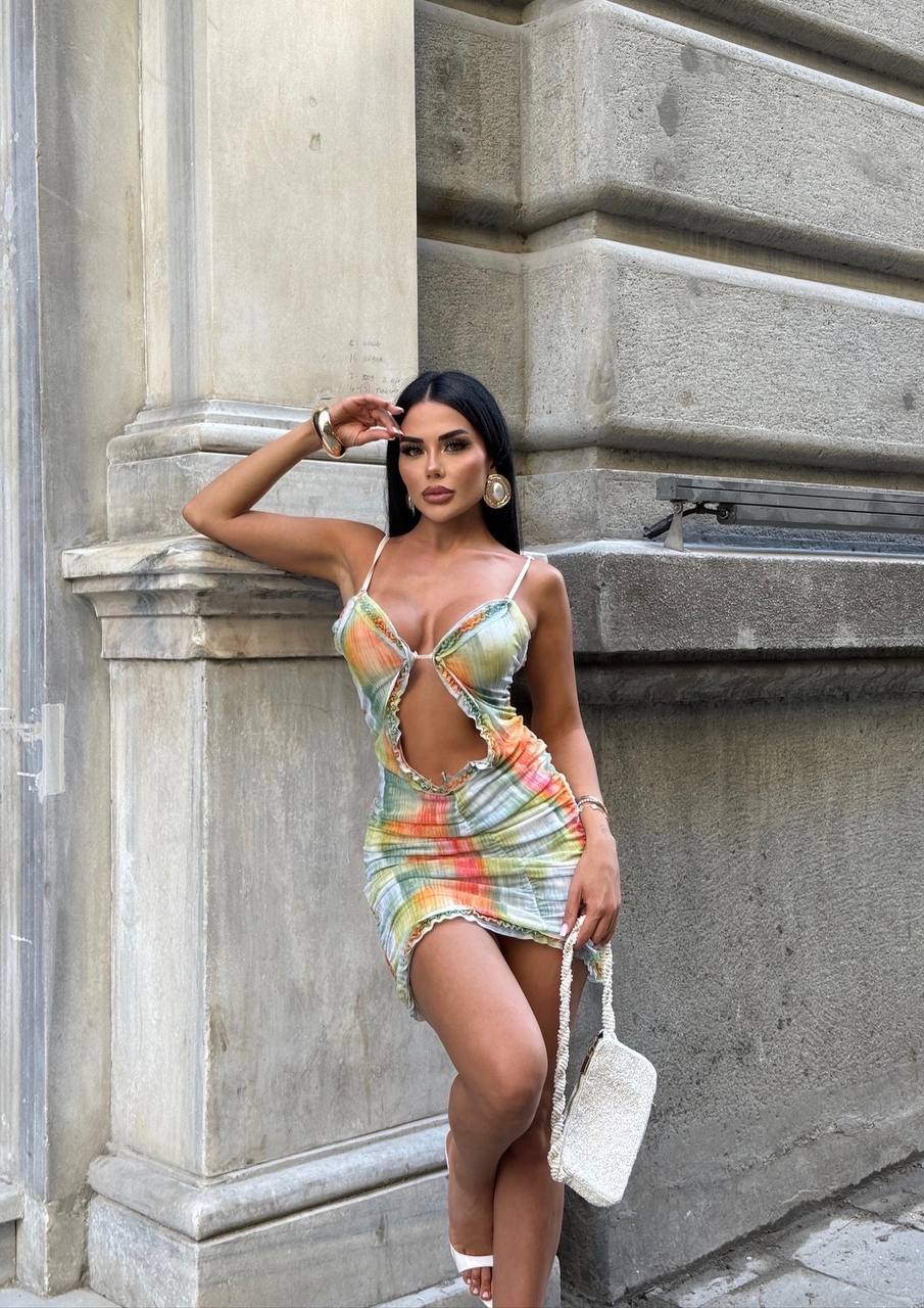 The Havana Cut-Out Ruffle Mini Dress Sunset Glow - 1229