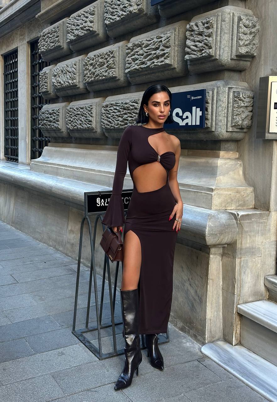 Fierce Allure Maxi Dress One-Sleeve Cut-Out Detail - 1246