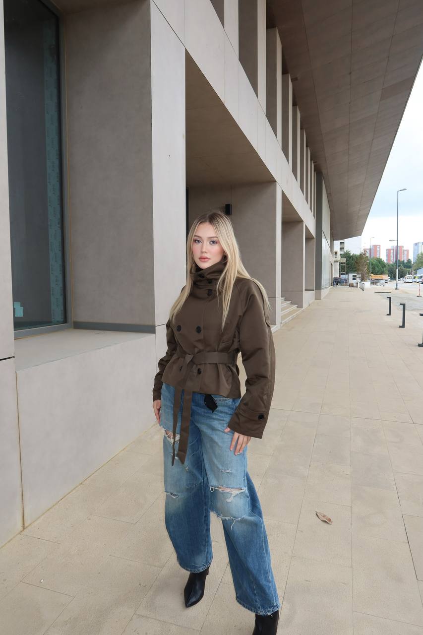 High-Collar City Trench – Short Belted Edition – 1254