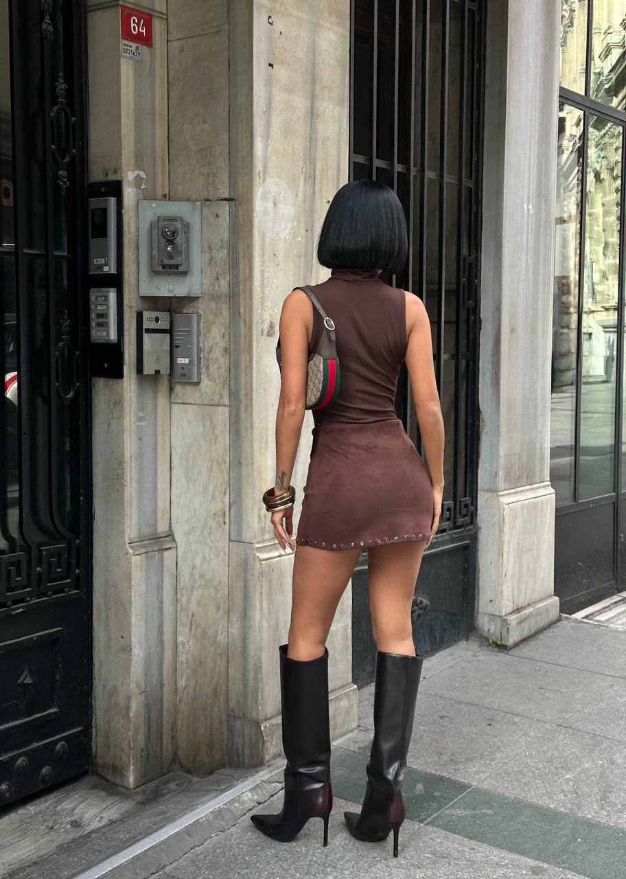 Urban Edge Mini Skirt Fitted Lace-Up Stud Trim 1269