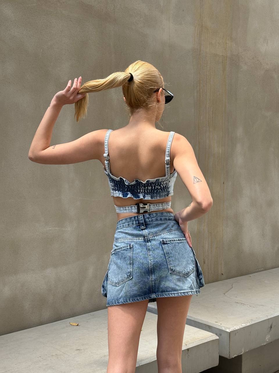 Urban Edge Denim Skirt Set – 1124