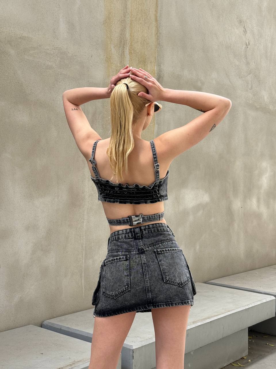 Urban Edge Denim Skirt Set – 1124