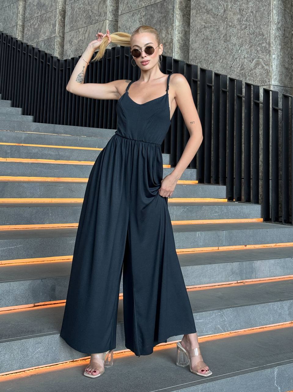 The Noir Flow Wide-Leg Jumpsuit – 1120