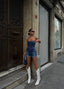 The Denim Charm Strapless Romper – 1119