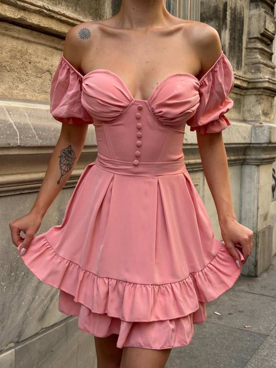 The Delphine Ruffled Corset Dress - 1115