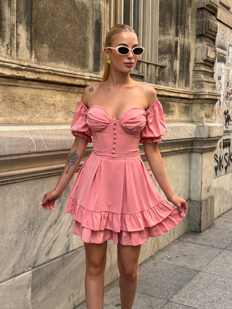 The Delphine Ruffled Corset Dress - 1115