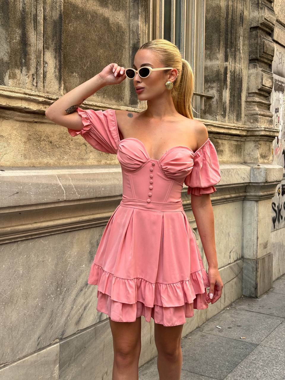 The Delphine Ruffled Corset Dress - 1115