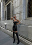 Sleek Noir Vinyl Mini Dress - 1023