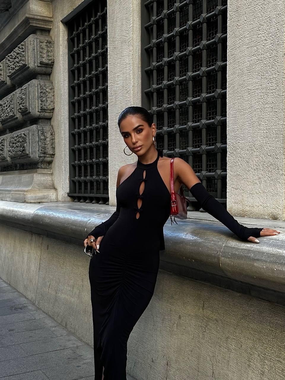 The Noir Elegance Halter Midi Dress - 1045