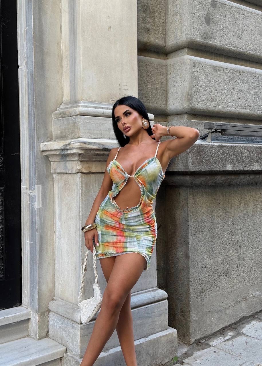 The Havana Cut-Out Ruffle Mini Dress Sunset Glow - 1229