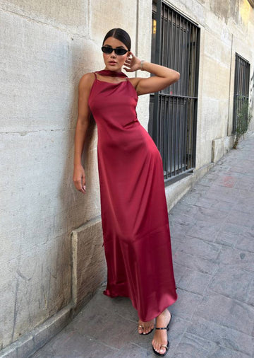The Nova Backless Satin Maxi Dress Timeless Drape - 1235