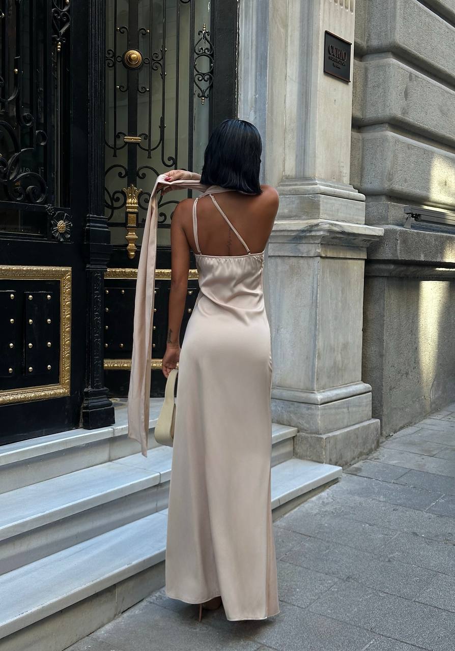 Eternal Glow Maxi Dress One-Shoulder Draped Scarf Detail - 1247