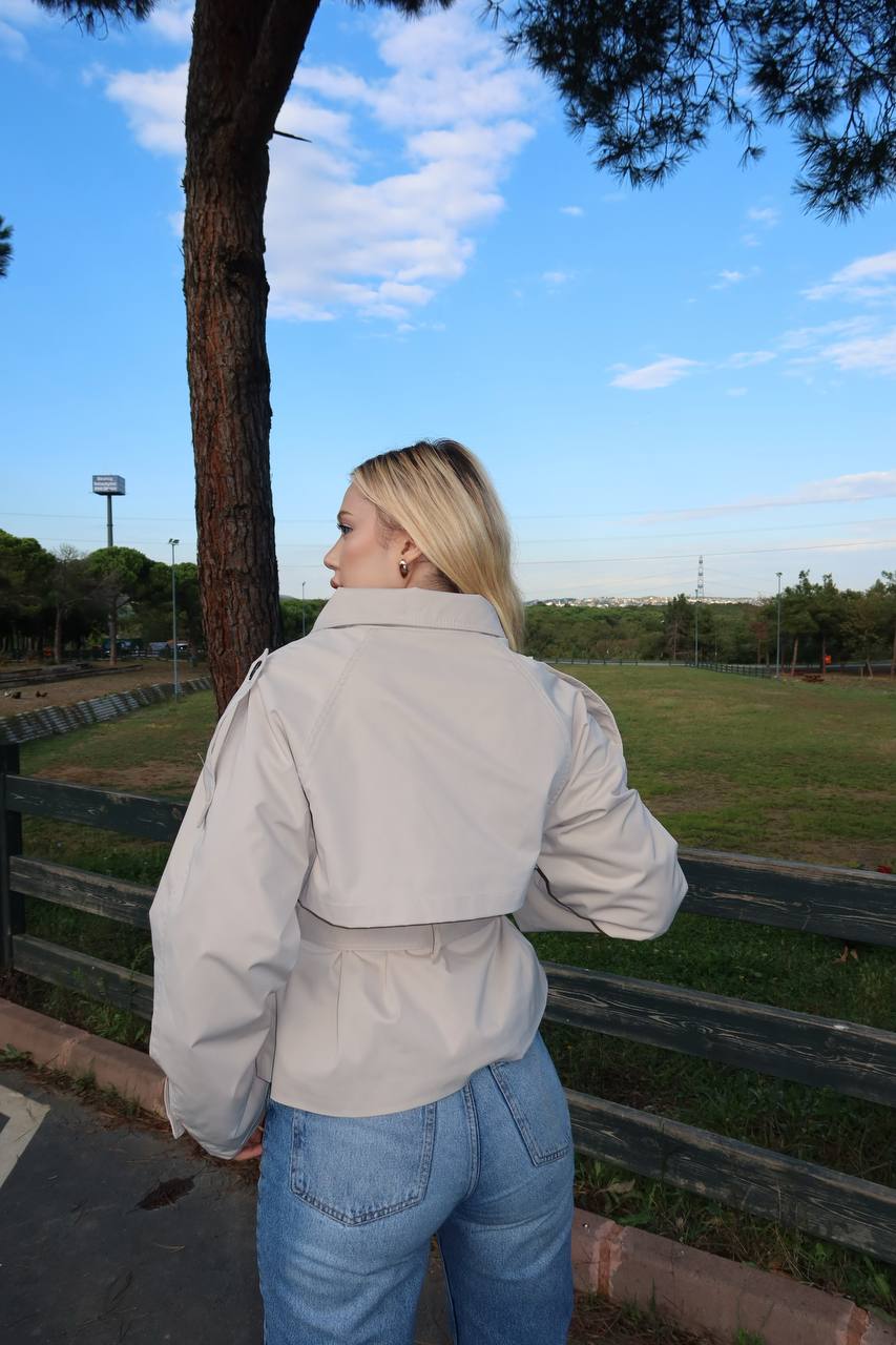 High-Collar City Trench – Short Belted Edition – 1254