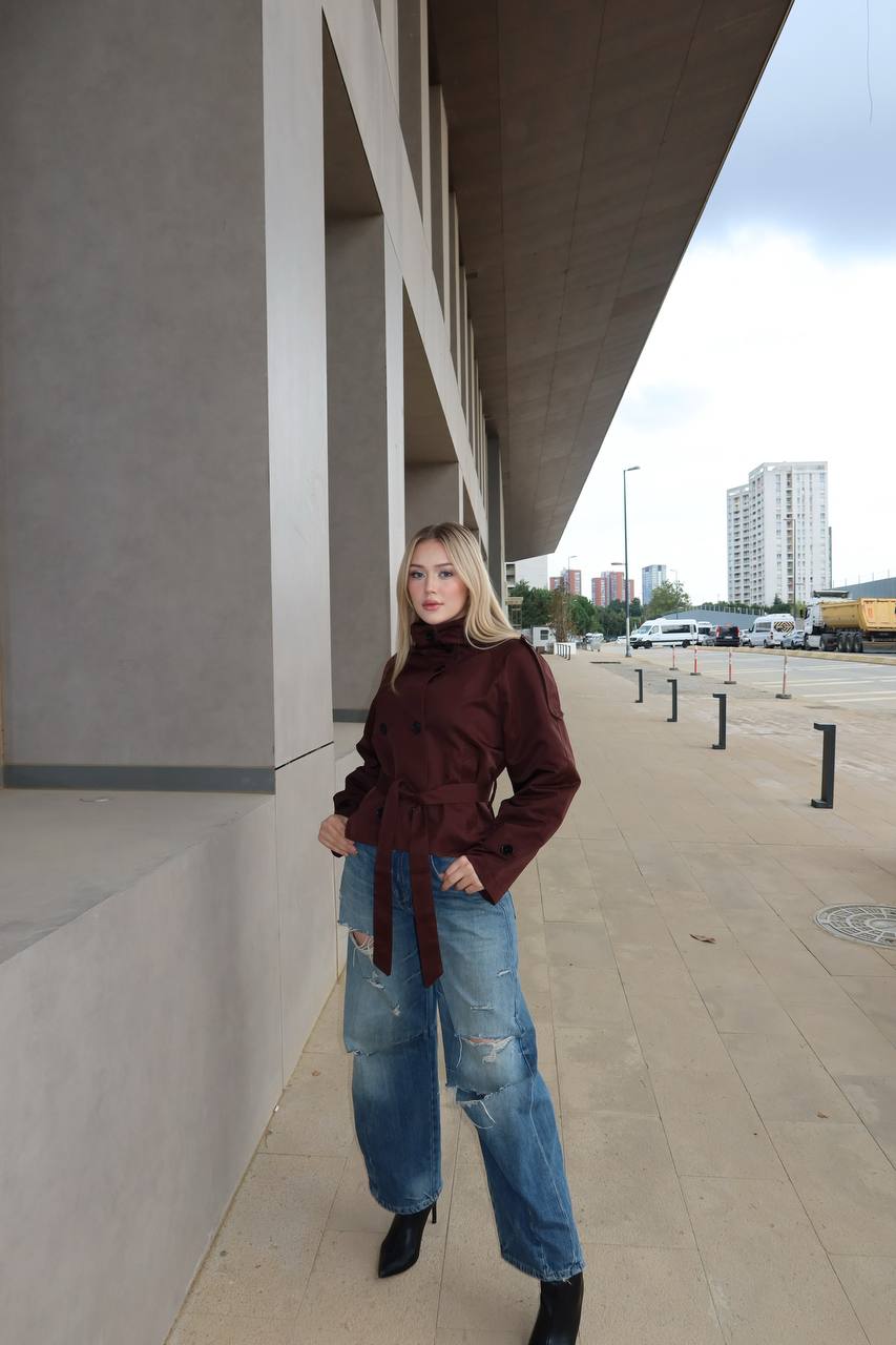 High-Collar City Trench – Short Belted Edition – 1254