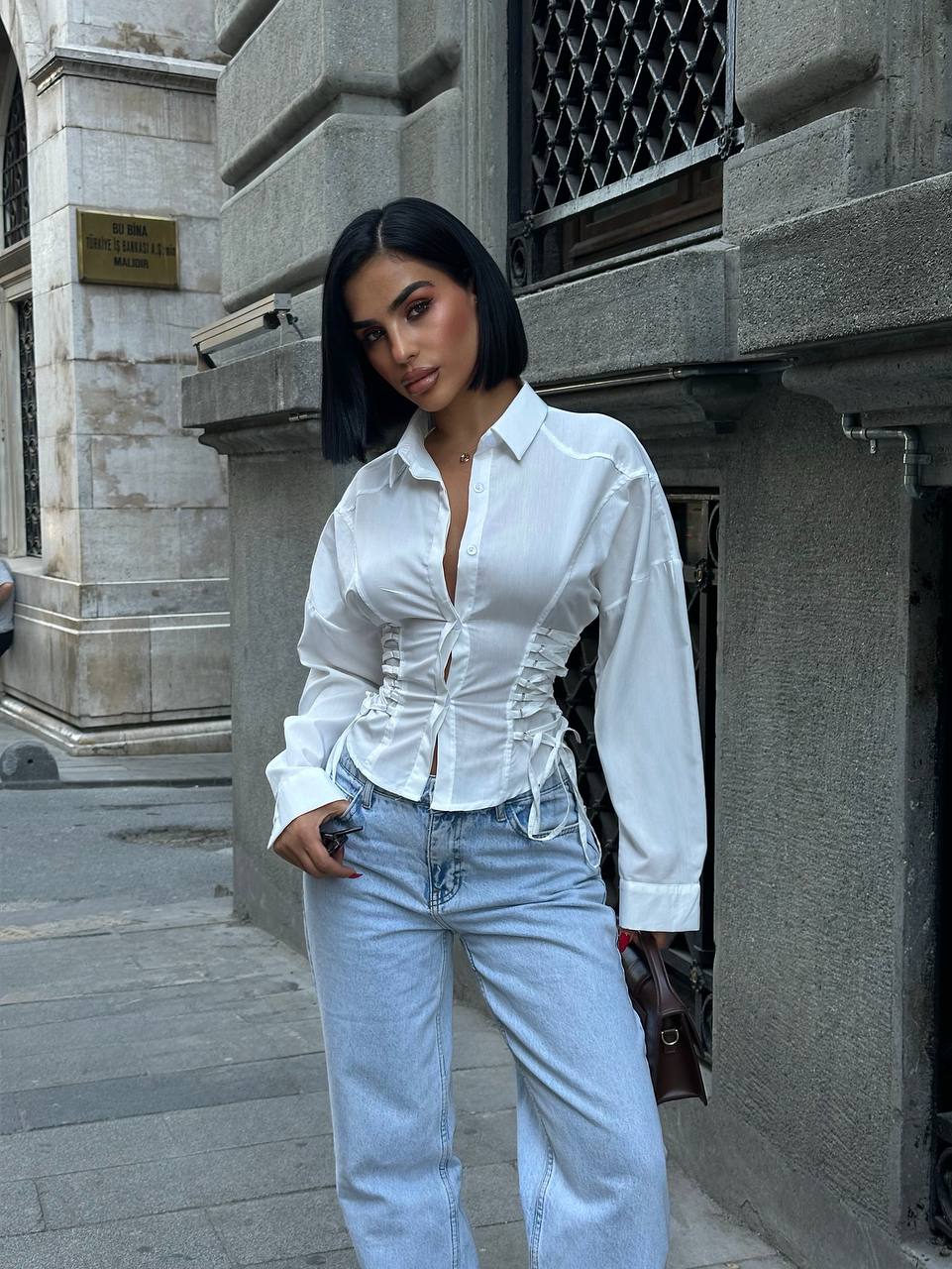 Sculpted Charm Corset Blouse Fitted Lace-Up Detail 1262