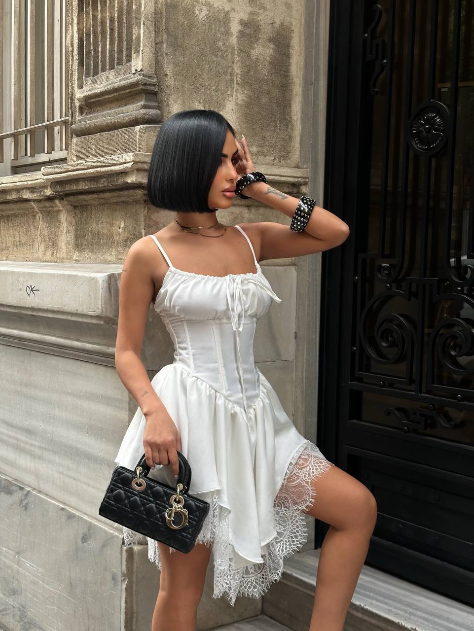 Romantic Corset Mini Dress Asym Lace 1266