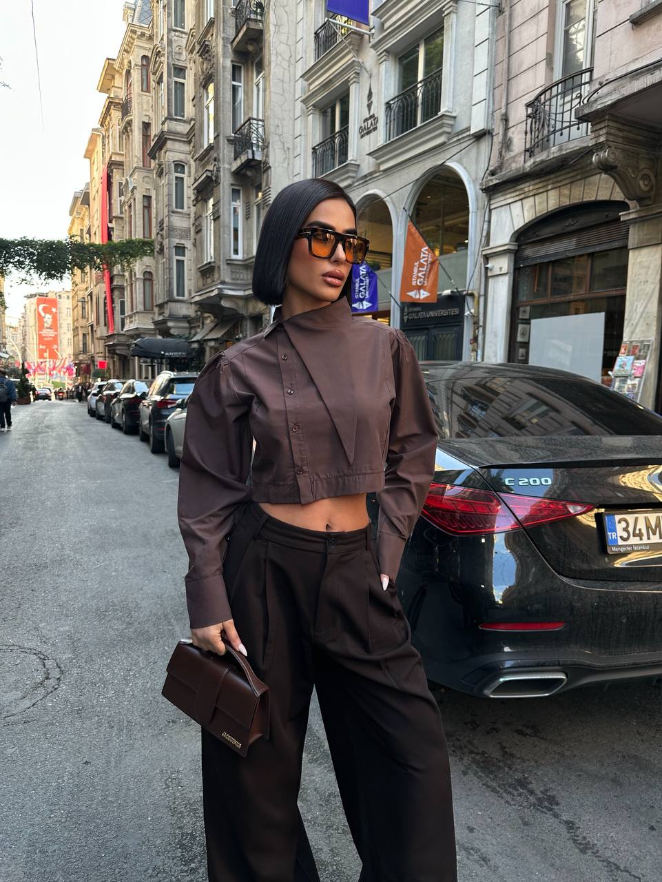 Urban Edge Cropped Blouse Structured Asymmetric Panel 1279