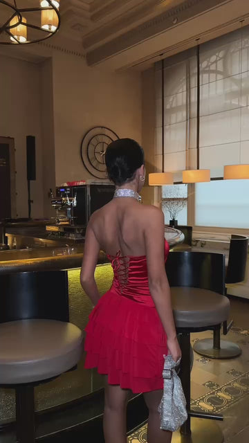 The Satin Ruffle Strapless Mini Dress – 1036