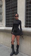 The Satin Ruched Long Sleeve Mini Dress – 1057