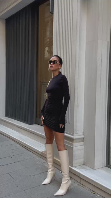 The Luxe Ruched Long Sleeve Mini Dress – 1043